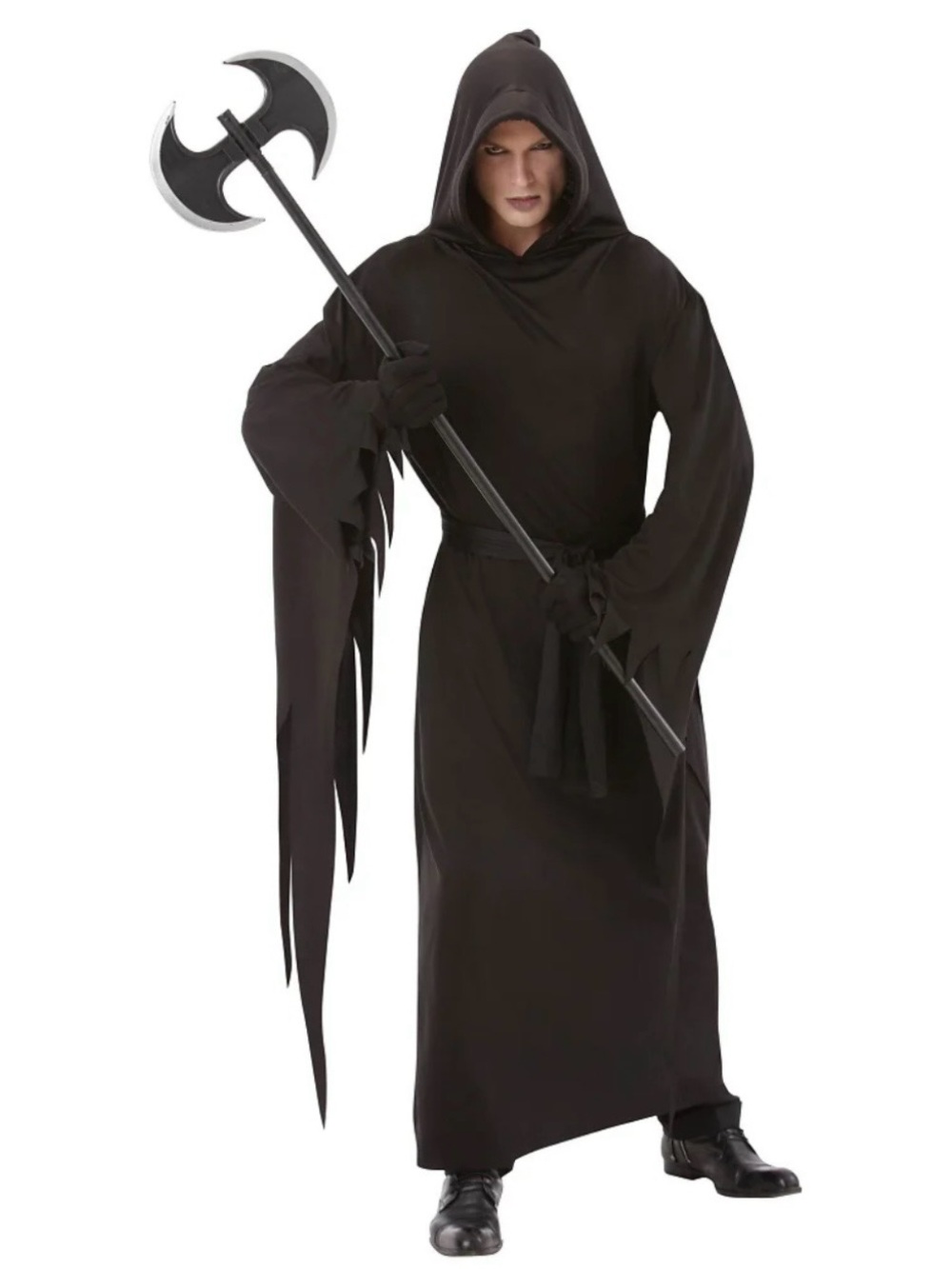 Men's Adult Black Hooded Grim Reaper Halloween Robe -- OS fits most